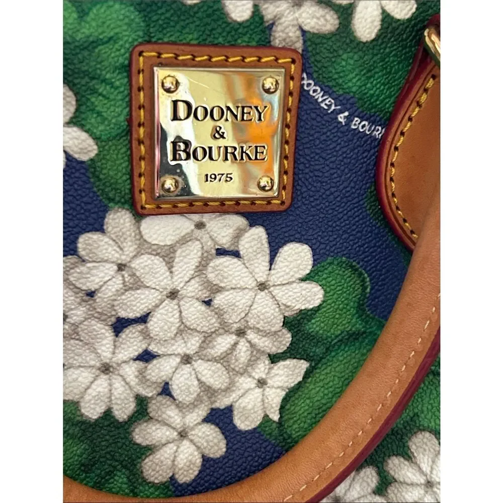 Dooney & Bourke Hydrangea Floral Pebble Grain Leather Satchel with Tan Trim